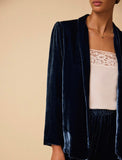 BY IRIS - Kiera Silk Velvet Blazer, Petrol Blue