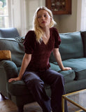 BY IRIS - Raya Velvet Smocked Top, Chocolate