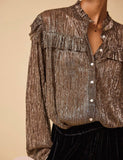BY IRIS - Imae Frill Lurex Blouse, Bronze