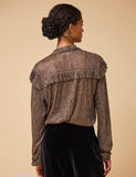 BY IRIS - Imae Frill Lurex Blouse, Bronze