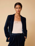 BY IRIS - Kiera Silk Velvet Blazer, Petrol Blue