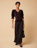 BY IRIS - Raya Velvet Smocked Top, Chocolate