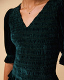 BY IRIS - Raya Velvet Smocked Top, Green