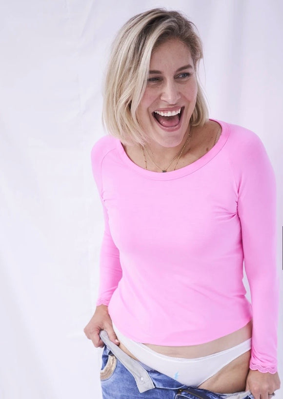Stripe & Stare Slouch Top - Hot Pink